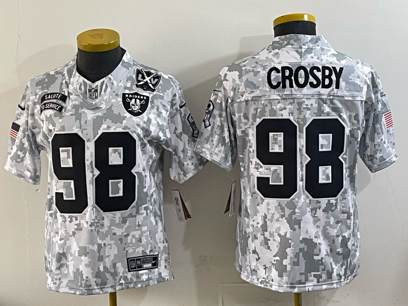 Youth Oakland Raiders #98 Crosby Salute Service Nike 2025 Limited NFL Jersey 0013